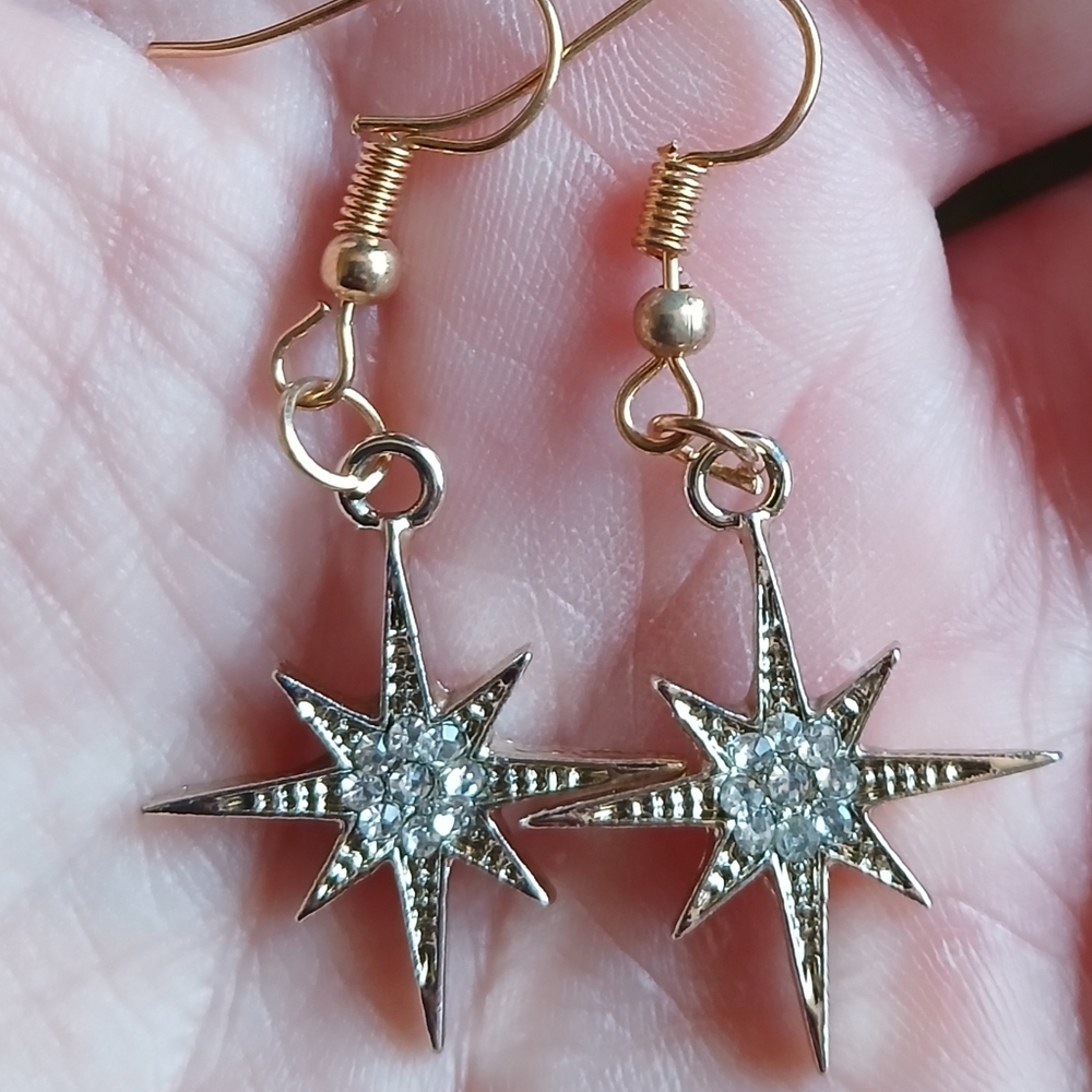 New Gold Starburst Crystal Earrings.